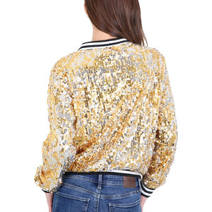 Ropa de entrenamiento de alta calidad, chaqueta de lentejuelas de talla grande personalizada para mujer, chaqueta de lentejuelas de béisbol para mujer, abrigo de lentejuelas - Product Image 2