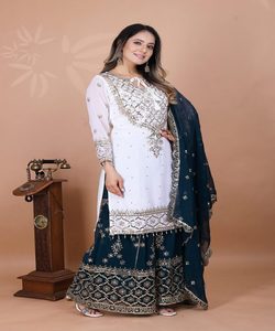 DERNIÈRE BLEU GEORGETTE BRODERIE SÉQUENCE TRAVAIL TOP SHARA AVEC DUPATTA RÉCEPTION PORTER PRIX DE GROS VÊTEMENT ETHNIQUE - Product Image 1