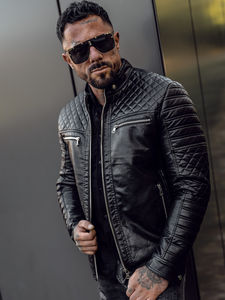 Chaqueta de Cuero PU para Hombre al por Mayor, con Cierre, Cuello Alto, Estilo Moderno, Talla Personalizada, Tinte Liso, para Primavera y Otoño - Product Image 4