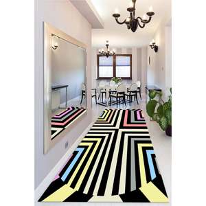 Alfombra a Rayas Coloridas, Alfombra con Estampado Digital Geométrico, Tapete con Líneas Negras Intensas, Alfombra de Chenilla - Product Image 2