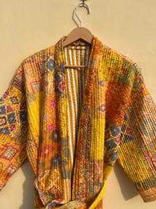 Abrigo de mujer Vintage hecho a mano elegante tejido de punto largo algodón transpirable Sari Kantha bordado Patchwork doble botonadura - Product Image 2