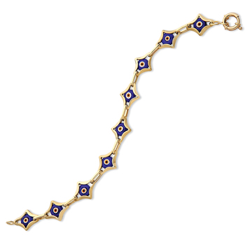 NEW 14K Solid Gold Trendy Turkish Enamel Evil Eyes Bead Geometric Dainty Charm Ceramic Good Luck Bracelet Wholesale From Turkey
