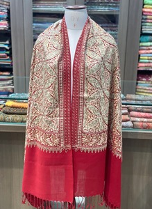 Everyday Wear Elegant Ethnic Dressing Beige Kashmiri <b>Shawl</b> Soft Polyester Velvet Breathable Winter Stole Light Embroidery Solid - Product Image 3