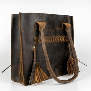 Bolso de mano de diseñador personalizado de Estilo Vintage para mujer de cuero de búfalo genuino de grano completo marrón para uso diario - Product Image 1