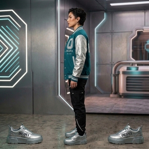 Blouson Bomber Femme Personnalisé en Satin Teal Style Letterman avec Patch Brodé Streetwear – Vente en Gros OEM - Product Image 3