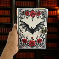 Imprimé Vampire Bat Grimoire Journal Gothique Roses Sort Livre À La Main En Cuir relié Livre des Ombres horreur Sorcellerie Journal