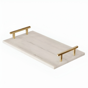 Plateau en marbre rouge de luxe avec poignées en laiton doré Plateau de service et décoratif élégant pour les cadeaux de salle à manger et la décoration intérieure - Product Image 4