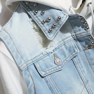 เสื้อมีฮู้ดแบบสวมหัวสำหรับทุกเพศผ้าฝ้ายแท้วินเทจซักได้ผ้าเดนิมปักกระดุมไนลอนสำหรับฤดูใบไม้ร่วงและฤดูหนาว - Product Image 4