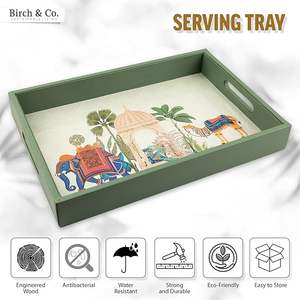 Plateau de service rectangulaire en bois conçu à la main en résine écologique ensemble d'ustensiles de cuisine décoratifs passe au lave-vaisselle léger - Product Image 2