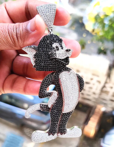 Pendentif Chat de Dessin Animé Glacé en Argent Sterling Plaqué Rhodium avec Moissanite Noire et Blanche, Entièrement Sertie, Style Hip Hop, Motif Animal - Product Image 4