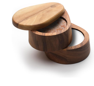 Tapa giratoria Jaula de sal de madera Caja de bodega de sal Herramienta de especias de hierbas de doble capa Bodega de especias para cocina Caja de condimentos de Bambú - Product Image 1