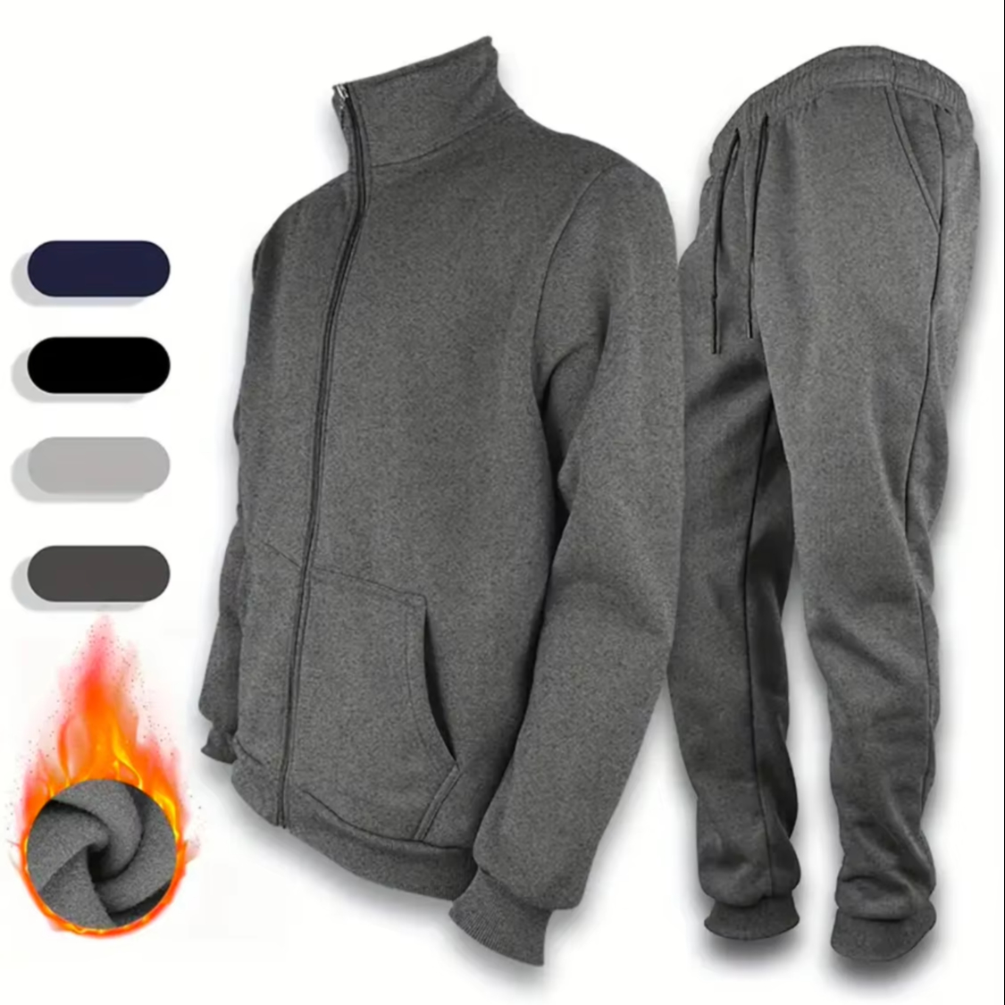 Men's Sweat Suits Set - Long Sleeve Full-Zip Jacket and Pants Casual Polyester Outfit for Winter Active Sweatsuit 2 Piece Set