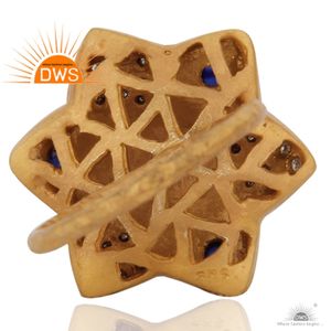 Anillo apilable de piedras preciosas de zafiro azul y diamante natural chapado en oro de plata esterlina superventas Fabricación de joyería fina Demi - Product Image 3