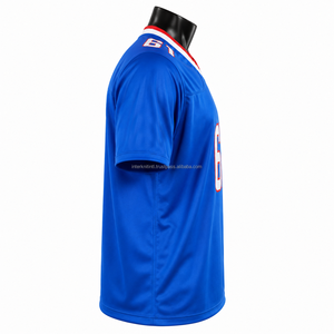 เสื้อฟุตบอลอเมริกันแบบกำหนดเอง คอวี แขนสั้น สีน้ำเงิน หมายเลขทีม 61 ผ้าโพลีเอสเตอร์ซับเหงื่อ สำหรับผู้ใหญ่ - Product Image 4