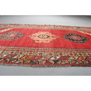 Grand tapis turc 4,9x9,8 pi (150x298 cm), tapis vintage rouge patchwork - Product Image 3