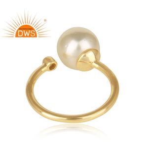 Bague en perle naturelle plaquée or 18k, argent, pierre précieuse ajustable, fabrication de bijoux, meilleure vente - Product Image 4