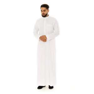 Thobe arabe traditionnel pour hommes robe Abaya en lin de coton solide manches longues poches décontracté Style Jubba ethnique - Product Image 4