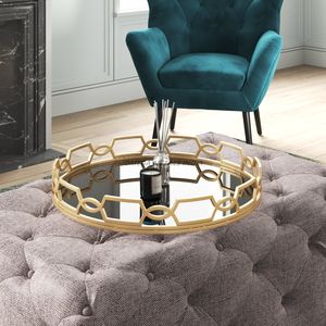 Bandeja de servicio redonda de oro sofisticado con superficie espejada y diseño geométrico Ideal para elevar la decoración y el entretenimiento del hogar - Product Image 1