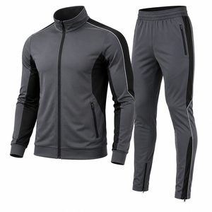 Survêtement de sport personnalisé pour homme en polyester, veste zippée intégrale et pantalon de jogging, tenue de sport pour la course et l'entraînement, OEM ODM - Product Image 1