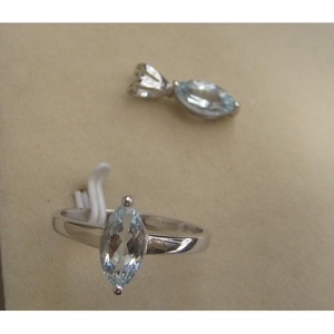 Shah Gems Women's Natural Aquamarine Set 925 Sterling Silver Marquise Cut Zircon <b>Pearl</b> <b>Diamond</b> Gold Plated for Engagement Gift - Product Image 1