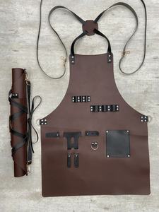 Delantal de taller de restaurantes de trabajo de cuero de calidad premium personalizado con bolsillos de cuero delantal de cocina Barbero barbacoa - Product Image 4