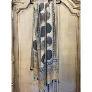 Écharpe en soie Tussar Ajrakh, motif imprimé à la main, design ethnique, couleur moutarde, longue, en satin sergé, pour l'été et l'hiver - Product Image 2