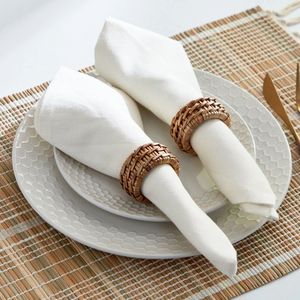 Vente en gros de ronds de serviette tissés en rotin, décoration de table naturelle faite à la main, porte-serviettes bohème rustique pour mariage et dîner - Product Image 6