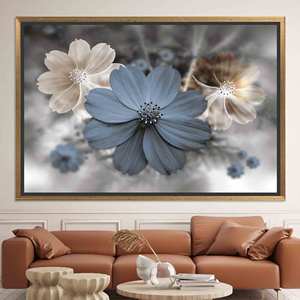 Modern Flower Print Canvas Art: Elegant Gray Bedroom Decor,GOLD <b>FRAMED</b> CANVAS - Product Image 1
