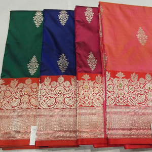 Sari de seda pura 100% indio tradicional, elegancia hecha a mano para bodas, eventos religiosos y reuniones memorables - Product Image 1