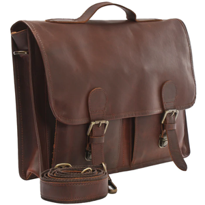 Rich waxy <b>brown</b> <b>leather</b> <b>laptop</b> <b>bag</b> with dual sophistication and utility, complemented by a detachable shoulder strap. - Product Image 2
