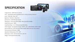 [M948GH] Caméra de tableau de bord numérique avec miroir, enregistreur vidéo, double objectif, IPS haute définition, enregistrement 4K+2K, capteur STARVIS II, vision nocturne, 1 an - Product Image 6