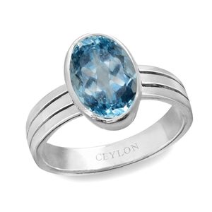 NOVAMART Fine Certified Natural Blue Topaz Neela Pukhraj Gemstone <b>Rings</b> Oval Cut <b>Diamond</b> with Bezel Setting for Everyday Wear Wh - Product Image 1