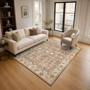 พรมเชนิลล์ลายเมดัลเลียนแบบดั้งเดิมสีเบจน้ำตาล รุ่น LXDP-0149 จาก RUGS DEPOT สำหรับขายส่ง พิมพ์ลายดิจิทัล ซักเครื่องได้ ไม่ลื่น - Product Image 2