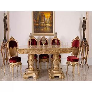 Juego de Comedor Estilo Italiano con Mesa de Rubí Rojo, Acabado Dorado Clásico, Mesa de Comedor para 8 Personas, Muebles de Comedor de Madera de Teca de Lujo, Nueva York - Product Image 1