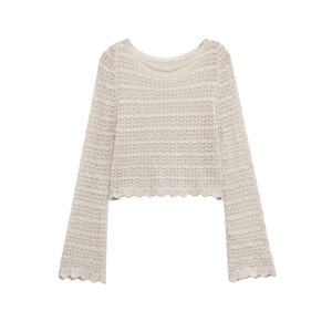 Pull en tricot au crochet pour femmes, pull à manches longues et creux, décontracté, léger, style dentelle - Product Image 1