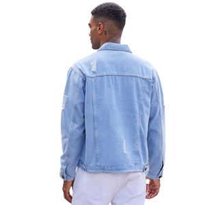 Veste en jean personnalisée fermeture à boutons couleur bleu ciel veste en jean à la mode coupe décontractée type de rue avec service OEM - Product Image 2