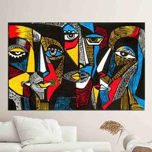 Impression sur toile afrocentrique vibrante - Art des visages africains colorés, toile encollée - Product Image 1