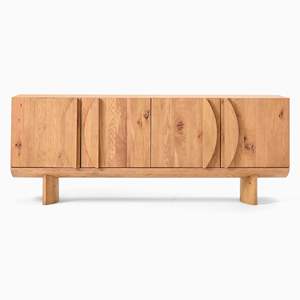 ตู้ไซด์บอร์ดไม้สักแท้สไตล์โมเดิร์นสีไม้ธรรมชาติ 4 บาน สำหรับใช้ภายในห้องครัว ห้องรับประทานอาหาร โรงแรม และห้องนั่งเล่น - Product Image 2