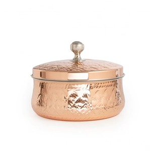 Plat et casseroles de service durables en cuivre pur 100% avec couvercle et bouton magnifiquement fabriqués par un fournisseur indien - Product Image 1