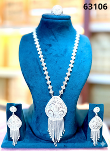 Luxury Gold Plated Long <b>Necklace</b> <b>Set</b> with Designer Pendant & Tassel <b>Earrings</b> Bridal Party Wear Model 63104 - Product Image 4