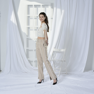 กางเกงลำลองผู้หญิง ODM เอวกลาง ทรงหลวม ระบายอากาศได้ดี ผลิตจากโพลีเอสเตอร์รีไซเคิล สวมใส่สบาย เหมาะสำหรับใส่ในโอกาสต่างๆ มีแถบข้าง กันไฟฟ้าสถิต - Product Image 5