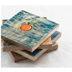 Posavasos de madera de mango hechos a mano con flor grabada con posavasos de utensilios de cocina para vajilla y uso de mesa - Product Image 4