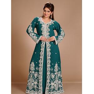 Caftán Georgette Premium con cuentas de piedras Zari, vestido modesto árabe tejido a mano para mujer, vestido islámico para bodas y festivales - Product Image 1