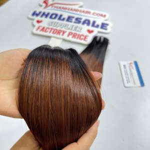 SUPER VENTE 50% Extension de cheveux humains vietnamiens droits en os, couleur ombre, trame machine orange de 8 à 12 pouces - Product Image 4