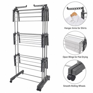 Séchoir à <span class=keywords><strong>linge</strong></span> robuste DreamLand en métal avec roues, 3 niveaux, pour intérieur/extérieur/balcon, zone sèche, 40 m², en stock - Product Image 4