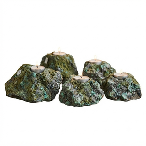 Support de bougie en pierre naturelle sculptée à la main en turquoise africaine, pierre précieuse agate, guérison, vente en gros - Product Image 1