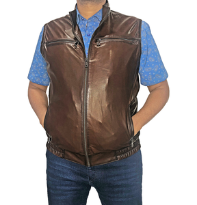 Chaleco de motorista de cuero genuino para hombre Chaleco de motocicleta de diseño personalizado de piel de oveja genuina - Product Image 1