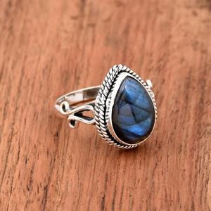 Bague Labradorite en forme de larme en argent sterling 925 Bague de déclaration en filigrane délicate Bande de corde de créateur Unique - Product Image 2