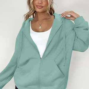 Sweat à capuche décontracté pour femme, hiver, fermeture éclair, mélange polyester/coton, molleton, coupe classique, couleurs personnalisées, logo imprimé sur le devant, confortable - Product Image 2