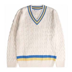 2023 OEM à la mode rayé tricoté couleur unie hommes vêtements tricot câble pull pull respirant 100% coton laine hommes pull - Product Image 1